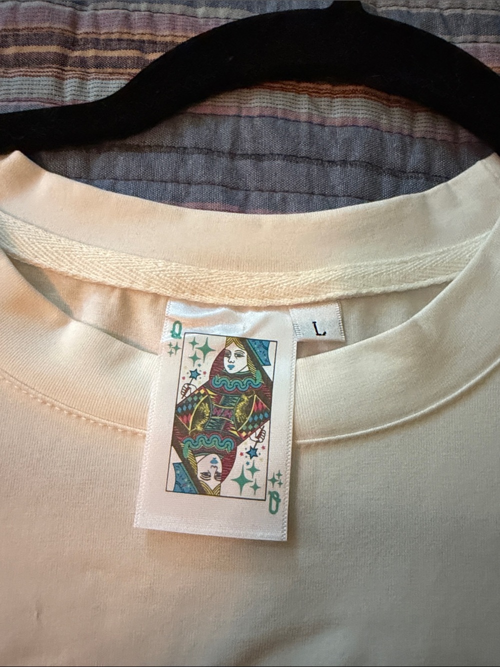 QUEEN OF SPARKLES Cream Short Sleeve Tee with Multicolored Sequin Hearts - Picture 7 of 7